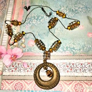 Unique Gently Used Art Glass Bead and Metal Necklace Simply Stunning